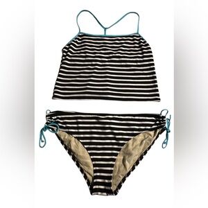 Catalina Black and White Striped Bikini with Blue Trim